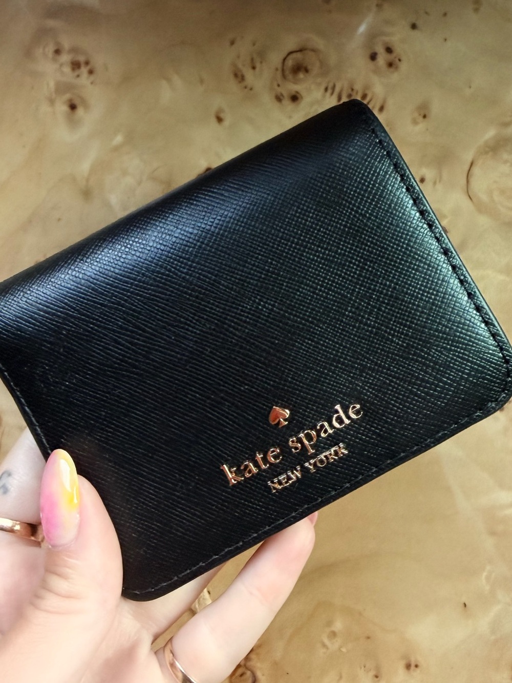 Kate Spade Black Compact Bifold Wallet with Gold Logo